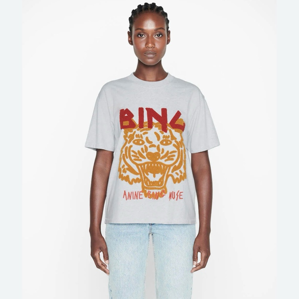 Anine Bing Chenille Tiger Heather Gray Tee